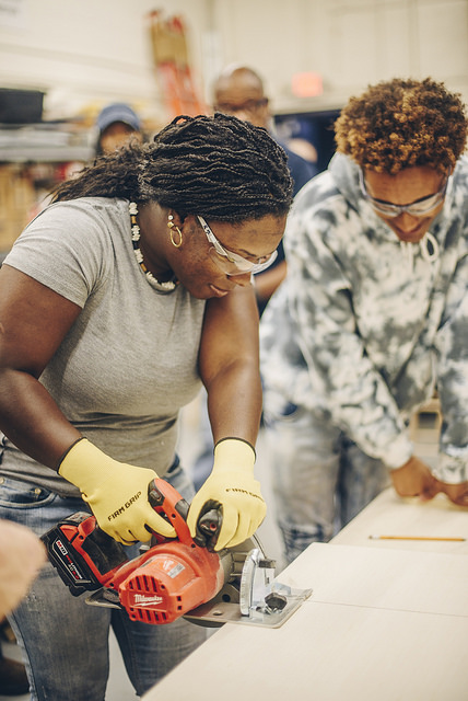 Students learning in the construction Process Lab